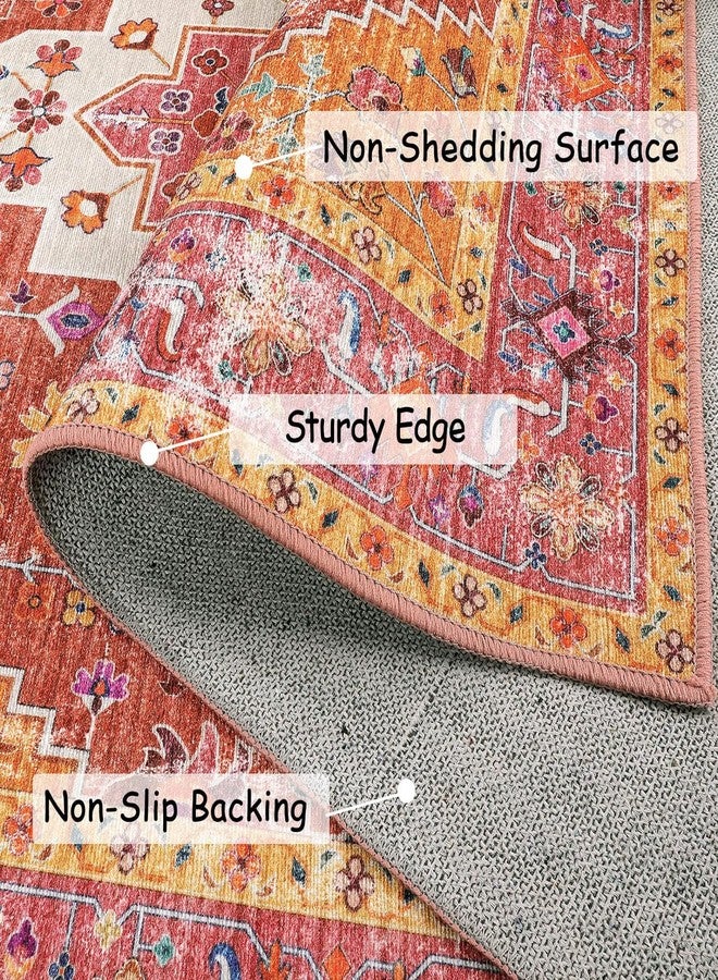 Moynesa Ultra-Thin Washable Pink Area Rug - 2x3 Small Pink Washable Bedroom Rug Entry Mat, Vintage Non-Slip Non-Shedding Low Pile Indoor Throw Carpet for Laundry Living Room Hardwood Floors Kitchen - Image 2